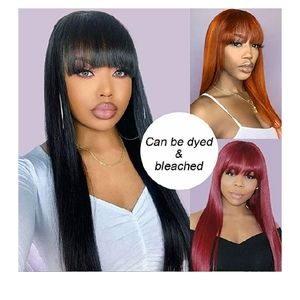 24"Brazilian Virgin Straight Human Hair Wig/Bangs